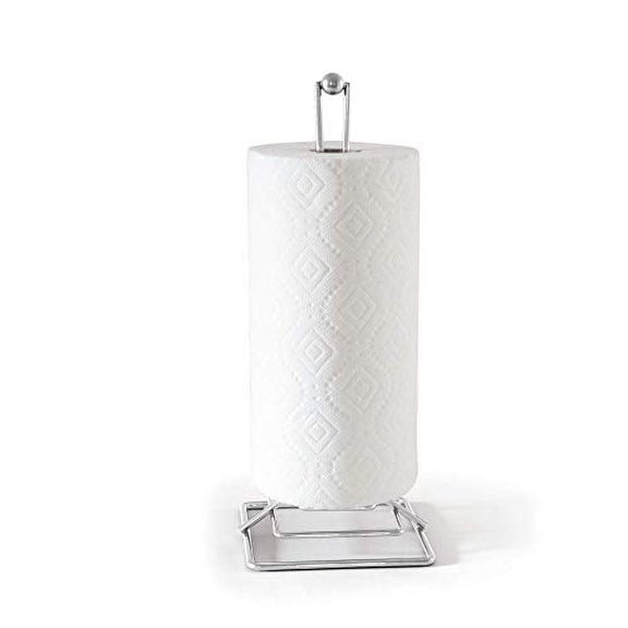 Totally Kitchen Premium Metal Paper Towel Holder | Easy Tear Standing Paper Towel Dispenser | Durable Metal Design | Accommodates All Roll Sizes | Chrome