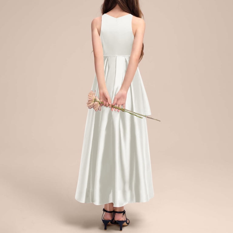 Hduncf Girls Dress Asymmetric Hem Flowy Swing Dress Elegant Sleeveless  Round Neck Formal Gown Irregular Hem Piano Recital Dress White 10-11Years -  Walmart.com