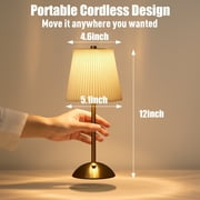DAYBETTER Cordless Table Lamp, 12 Brass Rechargeable Cute Desk Light, Touch Lamp with Dimmable 3 Option Lights for Modern Office Home Decor