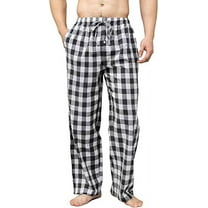 Bintangor Men's Pajama Pant 100% Woven Cotton Plaid Sleep Elastic Waistband Lounge Wear Long Pjs Black/White L