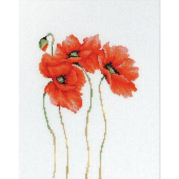 Counted Cross-Stitch Kit Poppies B2224L Needlework Easy Small Flower Red Green Canvas By luca-S