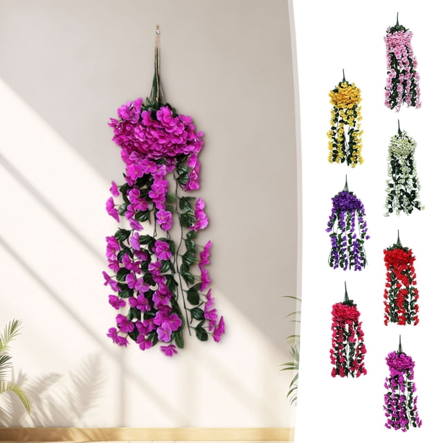 Ratán de Orquídea Violeta Colgante Artificial | Flores de simulación de seda 90cm | Exposición mural decorativa de cestas decorativas y realistas | Decoración del balcón del salón de la casa | Color