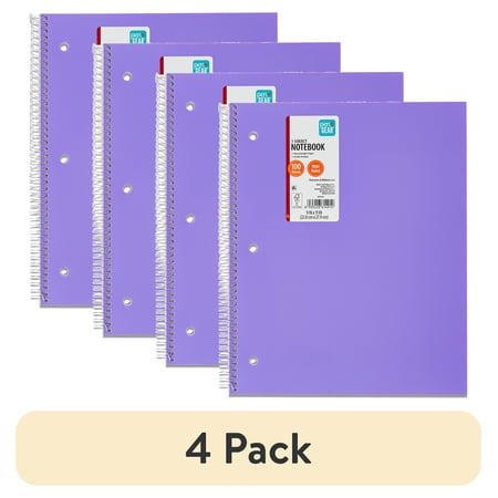 (4 pack) Pen + Gear Wide Ruled Poly 1-Subject Notebook with Inside Pockets, 9" x 11", Purple, 100 Heavyweight Sheets