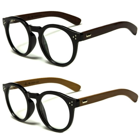 New Vintage Style Clear Lens Round Glasses Black WOOD Temple Unisex Eyeglasses