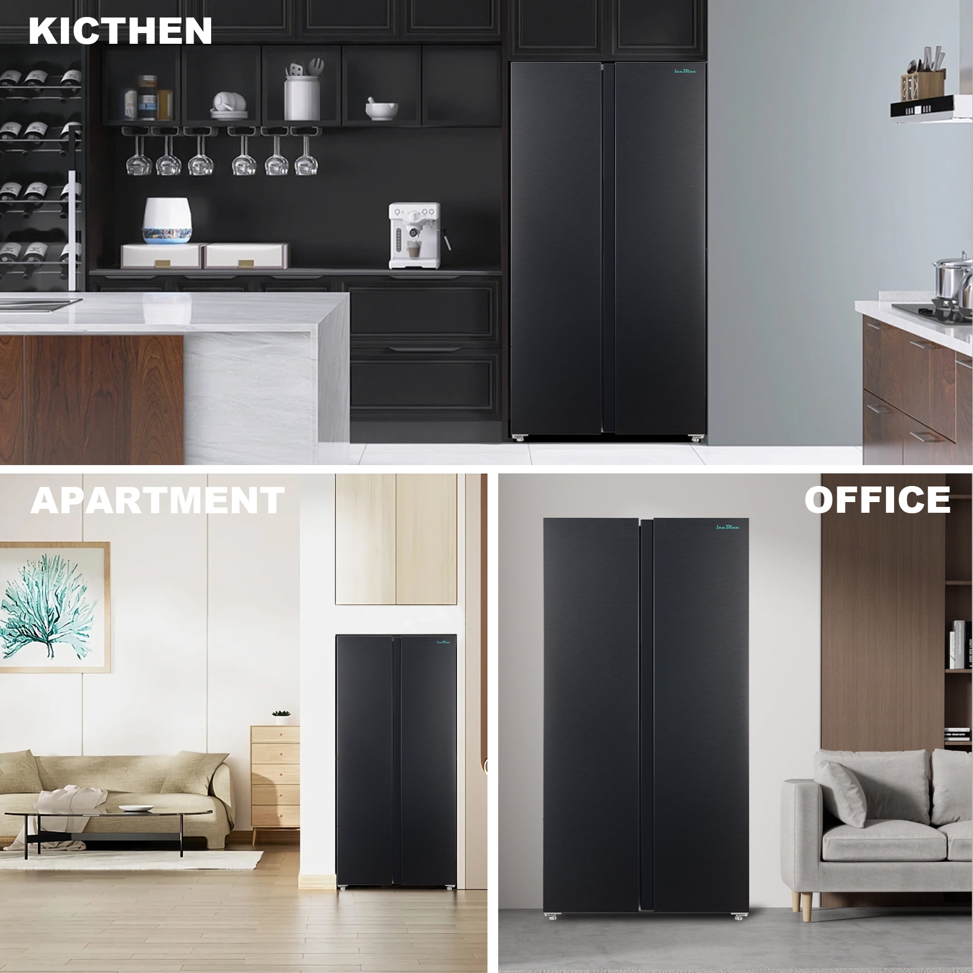 15.6 Cu. Ft. Black Stainless Steel Side-by-Side Refrigerator - Independent Left Freezer & Right Fridge Temperature Control