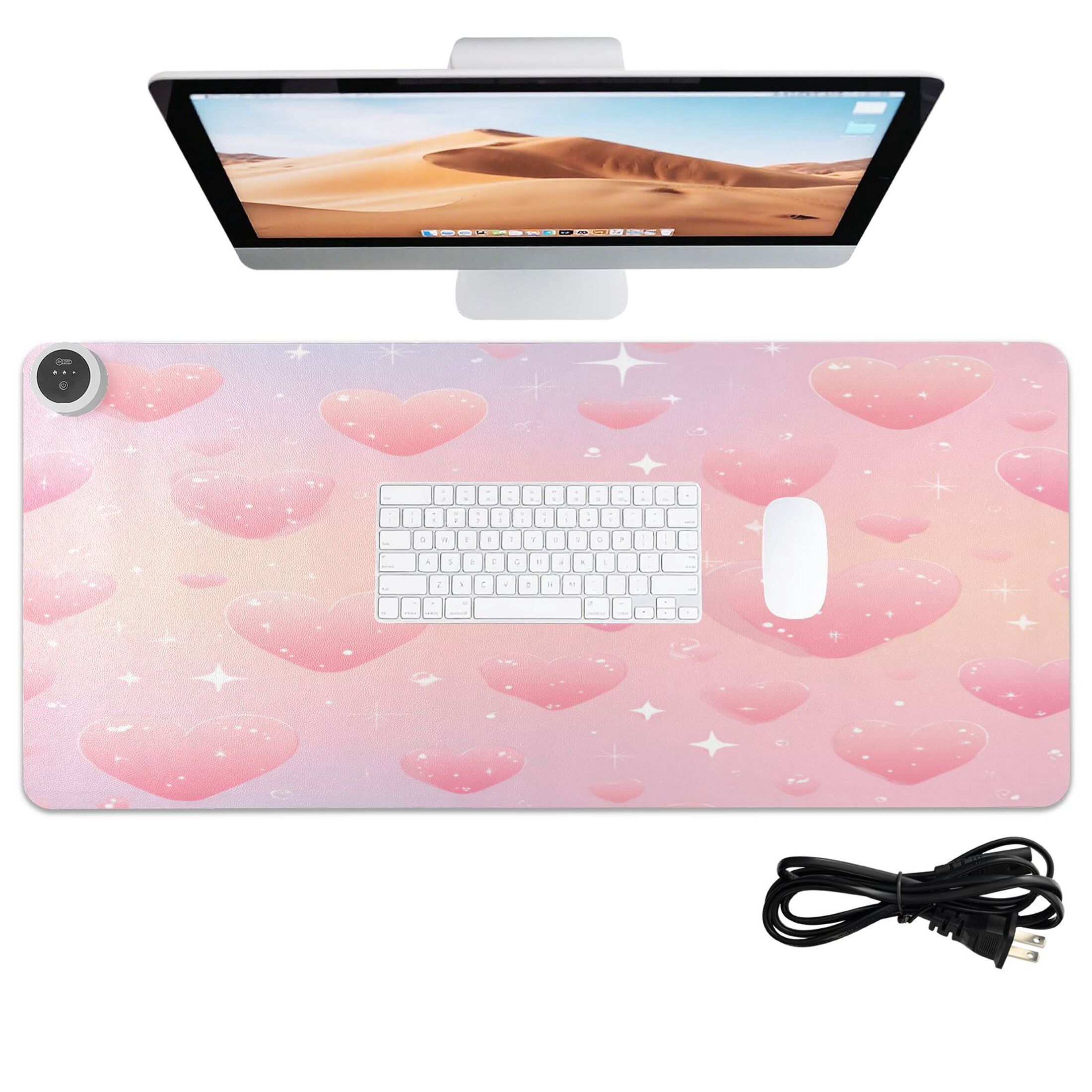 Large Heated Desk Mat Mouse Pad 31.5"x13"PU Leather Graphene Heating Desk Warmer with 3 Temperature Settings 110V US Plug Non-Slip Warm Pad for Home, Office, and Gaming Soft Pink Sparkle Tapestry