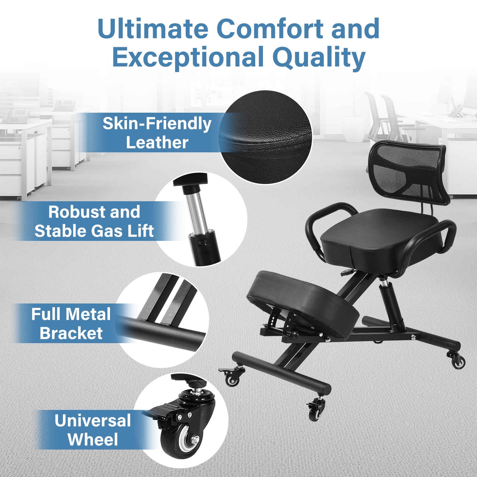 Adjustable Kneeling Chair with Back Support | Ergonomic Office Chair for Posture Correction & Back Pain Relief