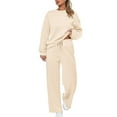 thumbnail image 3 of 2 Piece Sets for Women Casual Outfits Long Sleeve Sweatshirt Wide Leg Sweatpant Sweatsuit Loungewear Set Tracksuit Khaki 3XL, 3 of 6