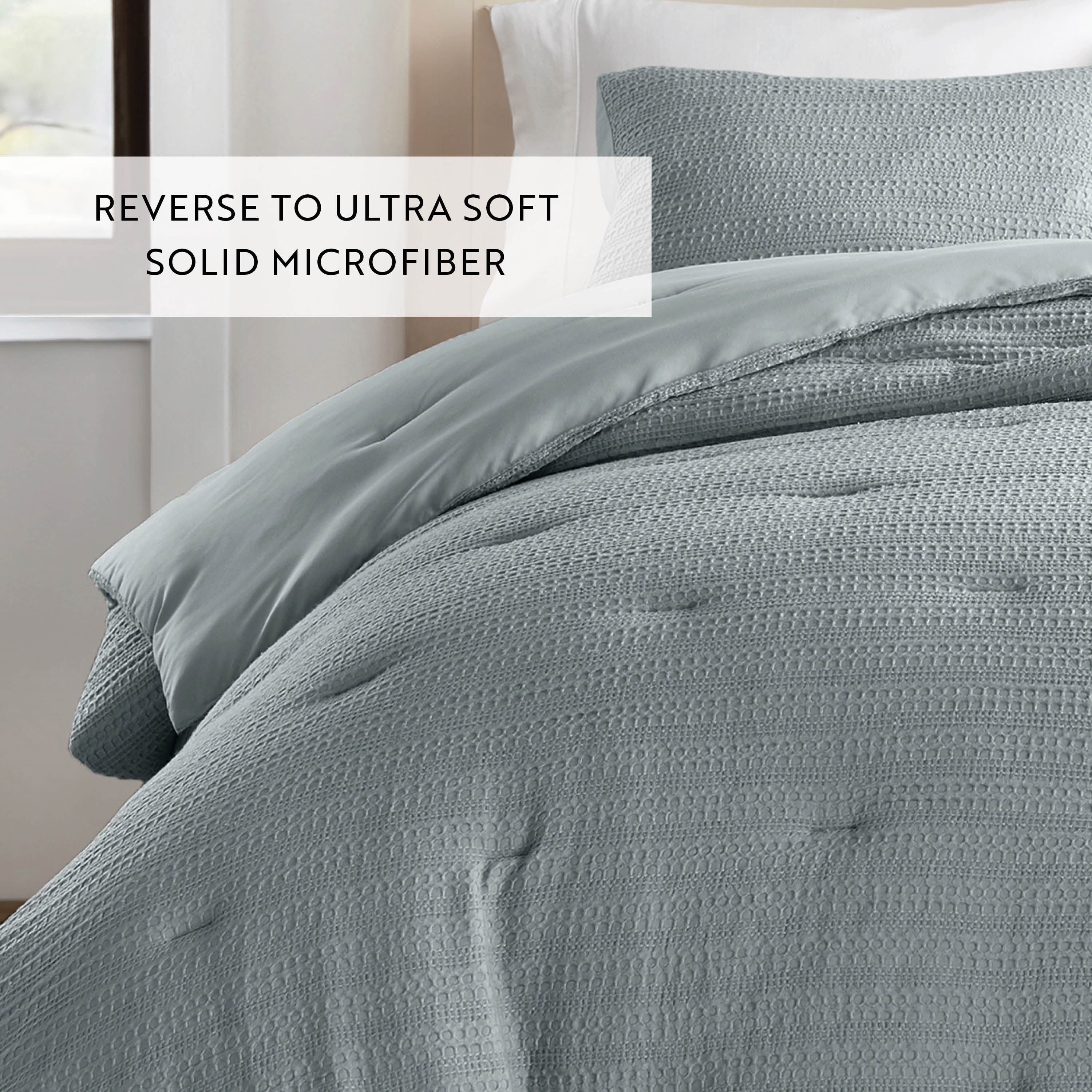 Textured Waffle Comforter Set in Light Blue for Full/Queen Size Bedding by Comfort Canopy