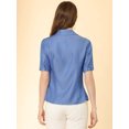 thumbnail image 3 of Unique Bargains Chemise en Denim Chambray à Manches Courtes pour Femmes Bleu Profond L, 3 of 5