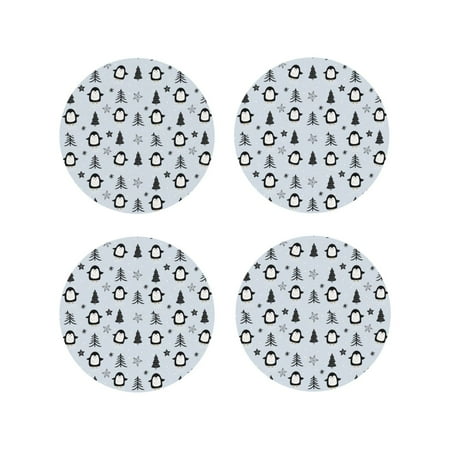 

Fuzoiu penguin tree star Print Leather Coasters Set Drink Coasters Set of 4 for Tabletop Protection Durable PVC Coasters Home Décor and Housewarming Gift-Round Shape