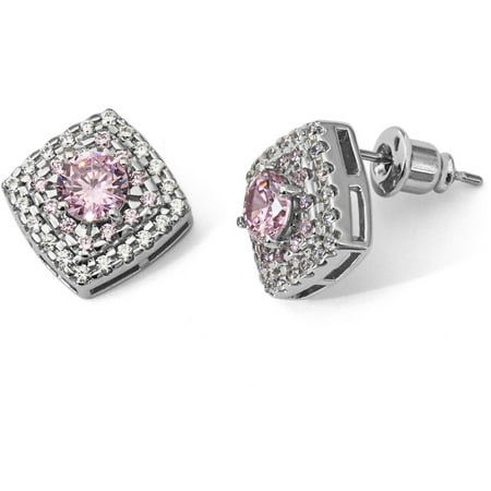 IN LOVE BY BRIDES Pink and Clear Simulated Diamond Rhodium-Tone Earrings
