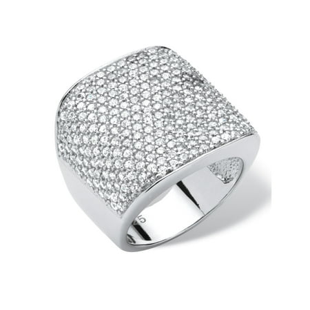 Sterling Silver Pave Dome - 3.75 TCW Round Cubic Zirconia Platinum over Sterling Silver Pave Dome Ring