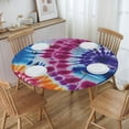 thumbnail image 3 of Round Fitted Tablecloth with Elastic Abstract Deep Color Tie Dye Round Outdoor Tablecloths Fitted Table Covers for Round Tables Waterproof Reusable Vinyl Table Cloth for Indoor and Outdoor 44"-48", 3 of 7