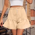 thumbnail image 2 of RYRJJ Womens Casual Wide Leg Shorts Elastic High Waisted Cute Ruffle Hem Casual Summer Beach Shorts with Pockets(Beige,S), 2 of 7