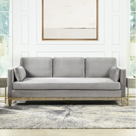 84" Modern Farmhouse Velvet Sofa, Gray Polyester Upholstery with Removable Cushions