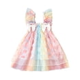 thumbnail image 2 of Musuos Toddler Girls Dress 12 18 24M 3 4T Flower Embellished Bowknot Fly Sleeve Colorful Princess Dress, 2 of 8