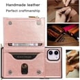 thumbnail image 6 of Case for iPhone 12/iPhone 12 Pro 6.1 inch, PU Leather Zipper Wallet Case with Card Holder Slots with Crossbody Wrist Strap Kickstand Magnetic Clasp Bumper Flip Case Cover - Rose Gold, 6 of 15