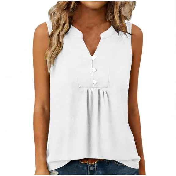 BUIGTTKLOP Tank Tops for Women Sleeveless Shirts Button up V Neck Dressy Casual Blouses Pleated Tunic Tops