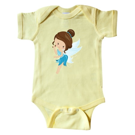 

Inktastic Cute Fairy Brown Hair Fairy In Blue Dress Gift Baby Girl Bodysuit