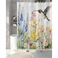 thumbnail image 3 of Split Shower Curtain for Transfer Bench, Floral Hummingbird Fabric Shower Curtains for Bathroom, Spring Watercolor Flowers Tub Sliding Transfer Bench Waterproof Bath Curtains 72"x72", 3 of 9