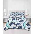thumbnail image 2 of Quilt King Size Bedding Set, Teal Sea Turtle Coastal Reversible Summer Quilt 3 Pieces, Classic Ocean Waves Turquoise Lightweight Bedspreads Coverlets with 2 Pillow Shams for All Seasons, 2 of 5