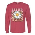 thumbnail image 2 of Wild Bobby Retro Better Together Daisy Smiley Face Checkered Background Vintage Men Long Sleeve Shirt, Vintage Heather Red, XX-Large, 2 of 6