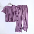 thumbnail image 2 of Tnhcen Women's Built-in Bra Modal Pajama Set Ruffle Pants Sleepwear Comfortable Loungewear 2-Piece Set XL-3XL Purple, 2 of 6