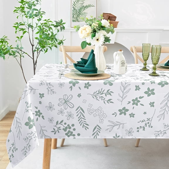 Yastouay Spring Floral Tablecloth Rectangular Green Flower Printed Table Cover for Farmhouse Kitchen Dinner,Waterproof,60" x 84"