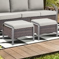thumbnail image 2 of OPOHORO Outdoor PE Wicker Ottoman Set of 2, Patio Rattan Footstool Footrest Furniture, All Weather Outdoor Ottomans Footrest Seat with Beige Cushion for Patio and Garden, 2 of 6