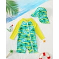 thumbnail image 2 of KIMI BEAR 12 Months Infant Baby Boys One-piece Swimsuit 18 Months Swimwear Full Zipper UPF 50+ Sun Protection Coconut Tree Print One Piece Bathing Suit Rash Guard and Hat Beachwear Sunsuit Green, 2 of 10