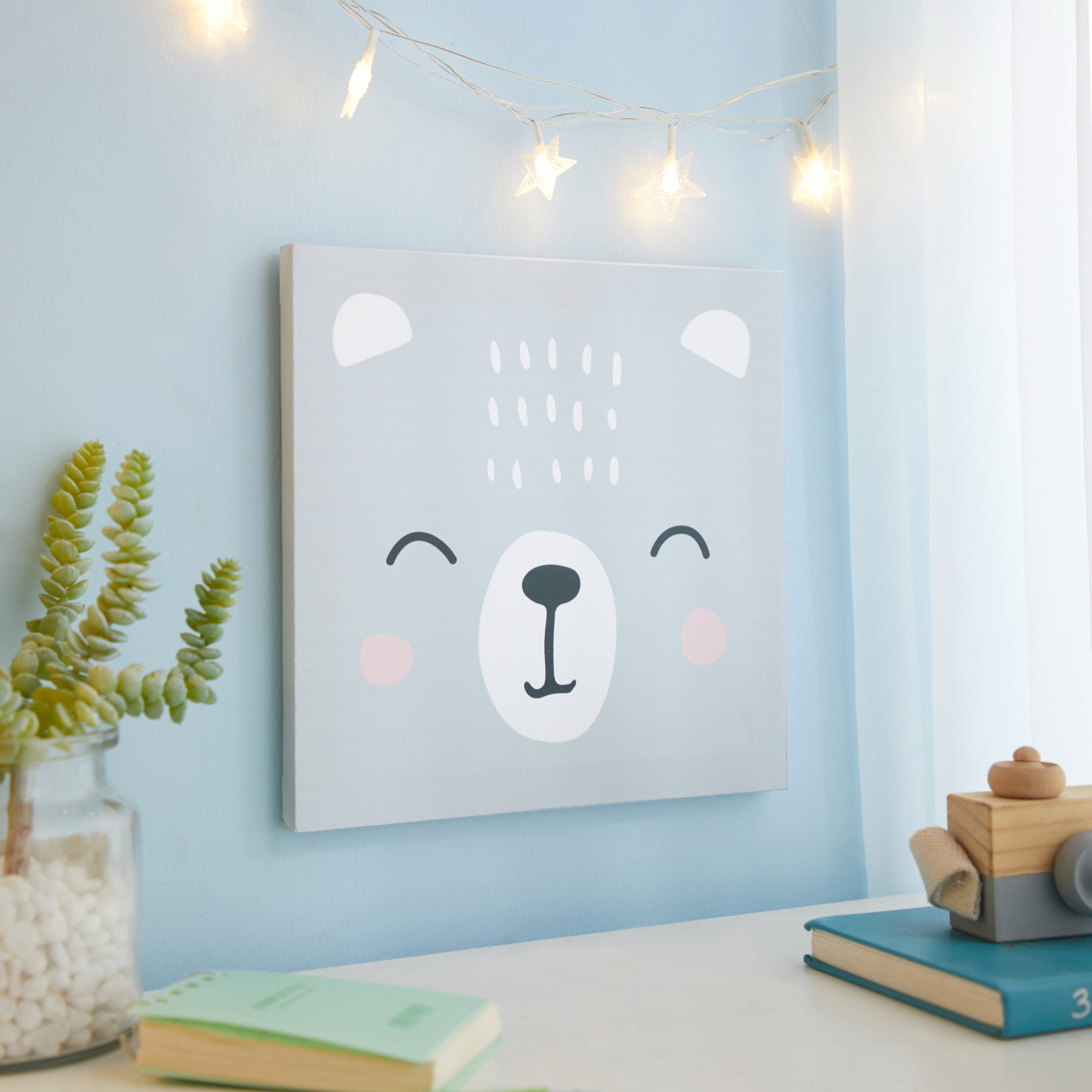 American Kids Woodland Grey Bear Face Canvas Wall Art for Children's Room Décor