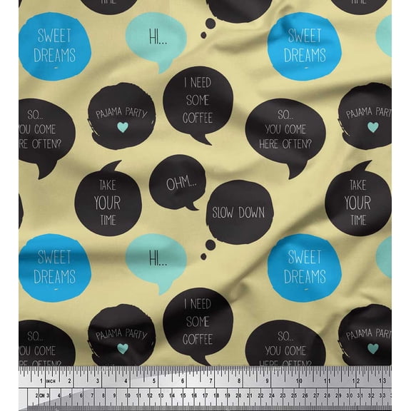 Soimoi Beige Poly Georgette Fabric Take Your Time & Slow Down Text Print Fabric by the Yard 52 Inch Wide