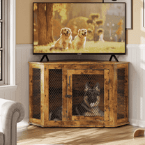 Bossin 44"Corner Dog Crate Furniture，Wooden Dog Kennel Indoor Furniture，Decorative Dog Crate, Dog Kennel TV Stand End Table for Small to Large Dogs