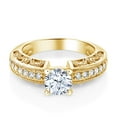 thumbnail image 2 of Gem Stone King 18K Yellow Gold Plated Silver White Zirconia Engagement Filigree Ring for Women (2.09 Cttw, Round 6MM, Gemstone Birthstone, Size 9), 2 of 4