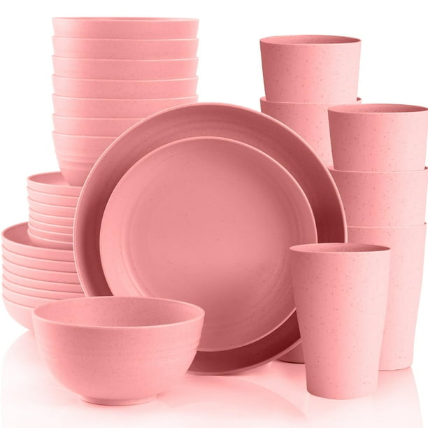Juego de vajilla Gudvilla Pink para 8 personas con platos, cuencos y tazas
