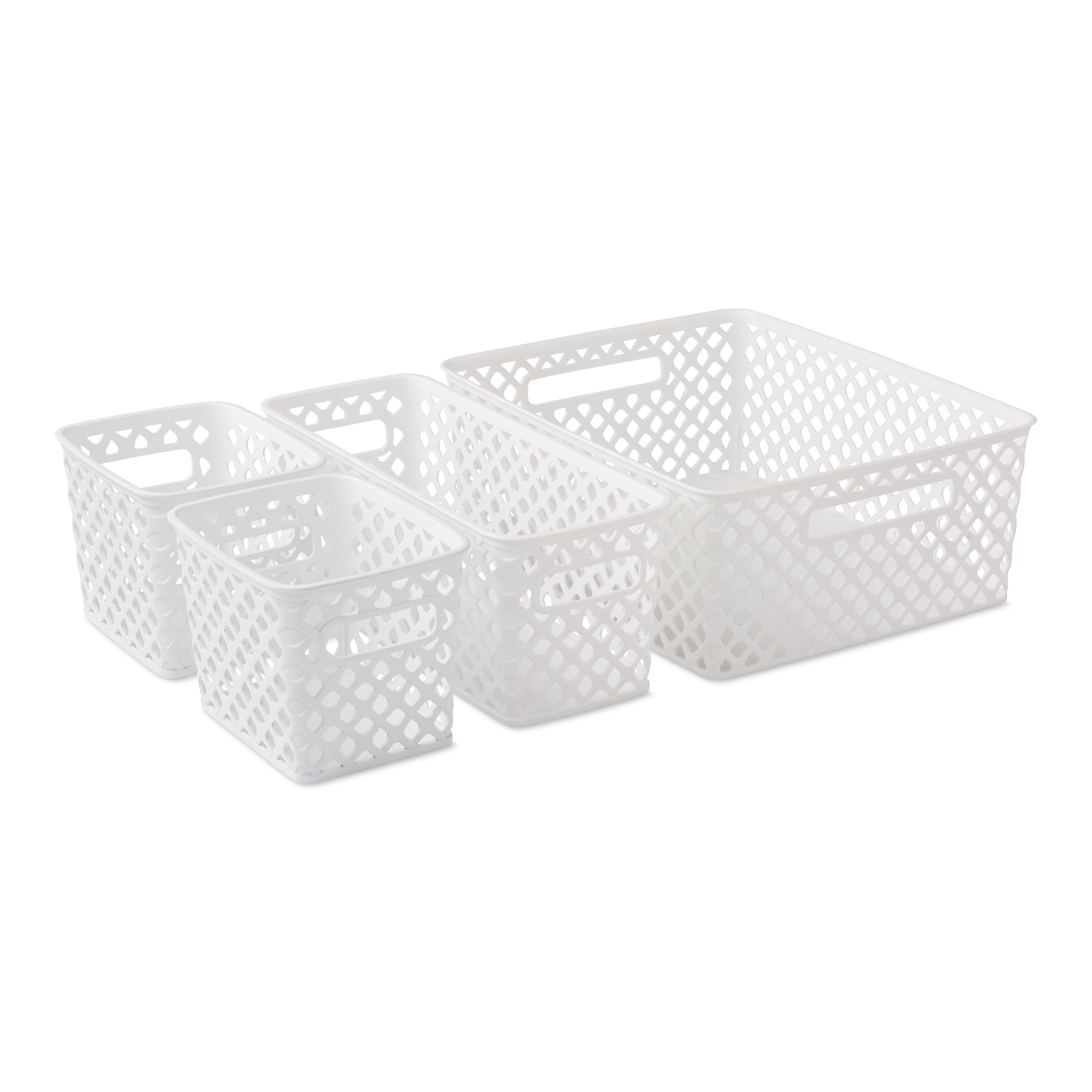 Mainstays Slim Plastic Storage Trays Baskets in White Set of 6 