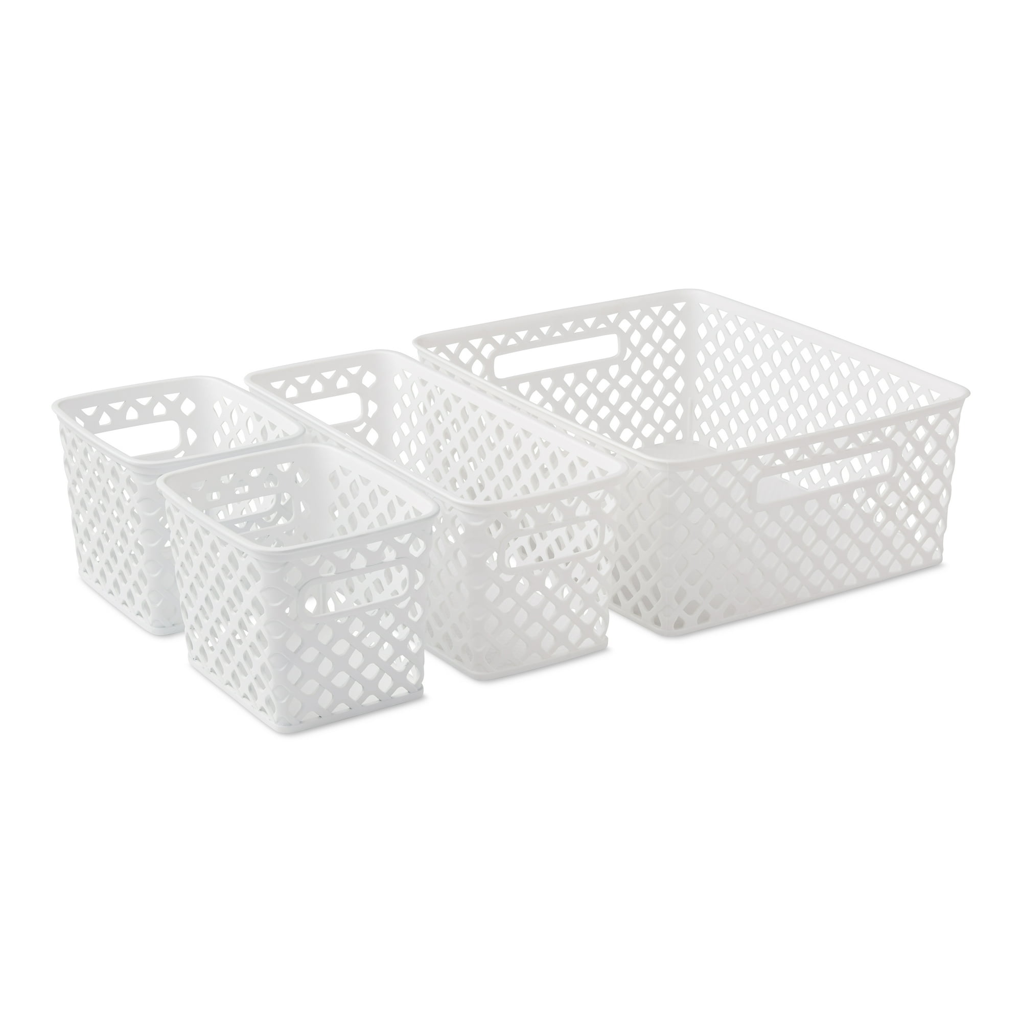 Mainstays White 4-Piece Decorative Plastic Storage Basket Set, 3 Sizes