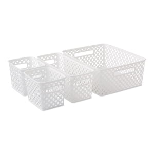 Mainstays White 4-Piece Decorative Plastic Storage Basket Set 3 Sizes