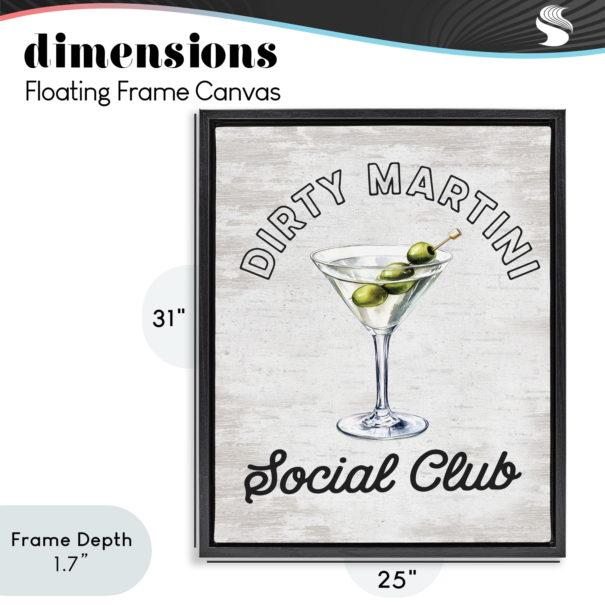 Stupell Industries Dirty Martini Social Club Black Framed Floater Canvas Wall Art, design by Lettered and Lined