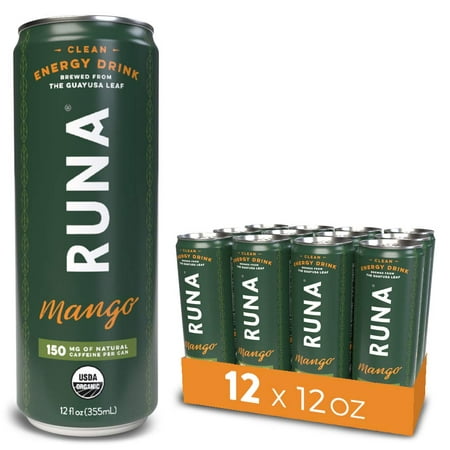 RUNA Organic Clean Energy Drink from the Guayusa Leaf, Mango, Naturally Sweetened, 12 Ounce (Pack of