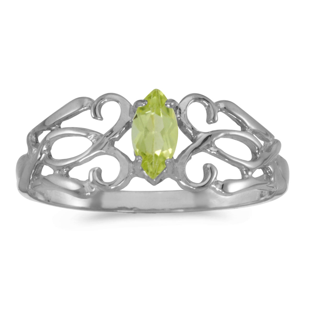 10k White Gold Marquise Peridot filigree Ring by