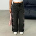 thumbnail image 5 of Staki Clothes for Girl Tween Girls Wide Leg Jeans, Elastic Wasit Denim Pants with Pockets, Pattern Print Jeans for Girls 7-9Y 10-14Y(Gray,7-8 Years), 5 of 5
