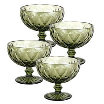 STP GOODS Vintage Embossed Glass Dessert Bowl Set of 4 pcs 8.45 fl oz (250 ml) Glass Candy Bowl Serving Bowl with Stem Ice Cream Bowl for Pudding Fruit Snack Trifle Appetizes, Green