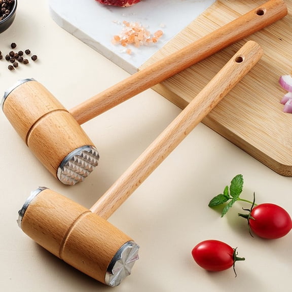 1Pc Metal Meat Mallet Tenderizer Wooden Handle Steak Beef Chicken Hammer YIWEI