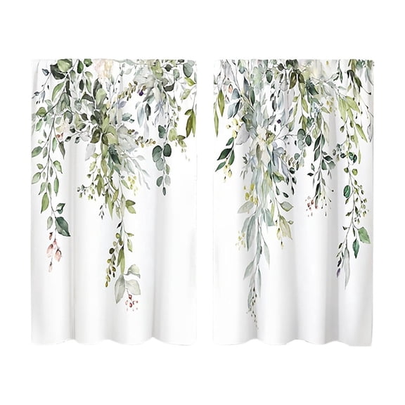 huayou 2 Pack Printed Kitchen Tier Curtains, 27.56x39.4 Inch Watercolor Eucalyptus Leaf Floral Short Window Curtains, for Indoor Kitchen Farmhouse Home Window Decor