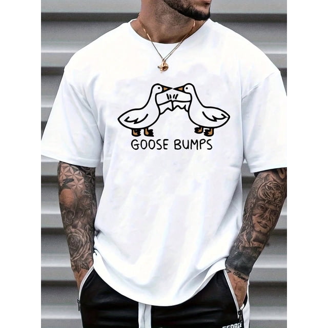 Goose Bumps" Men's Fashion T-Shirt - Casual Crew Neck, Short Sleeve, Polyester Blend, Machine Washable - Perfect for All Seasons, Conventional Version, Leisure Style, Four Seasons
