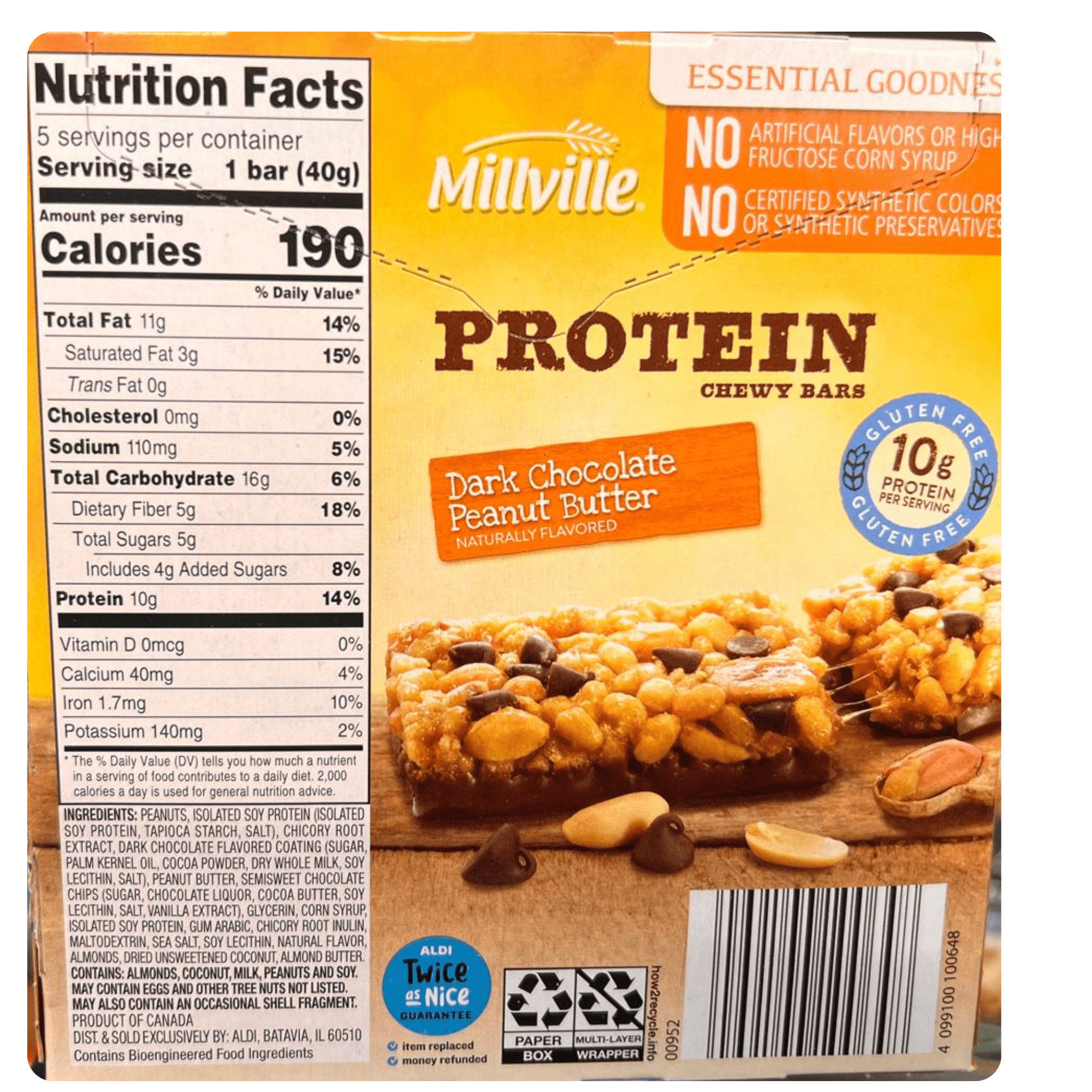 Chewy Protein Granola Bars – Dark Chocolate Peanut Butter, 10g Protein, 4 Pack (20 Bars Total)