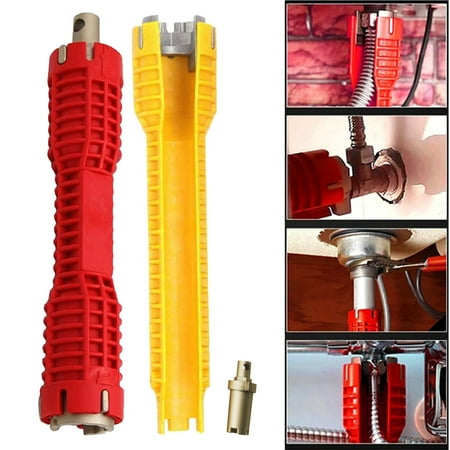 

2 Pack Faucet Wrench 8 in 1 Sink Wrench Tool Double Head Sink Installer Tool Water Pipe Spanner Tackle For Toilet Bathroom Kitchen(Yellow+Red)