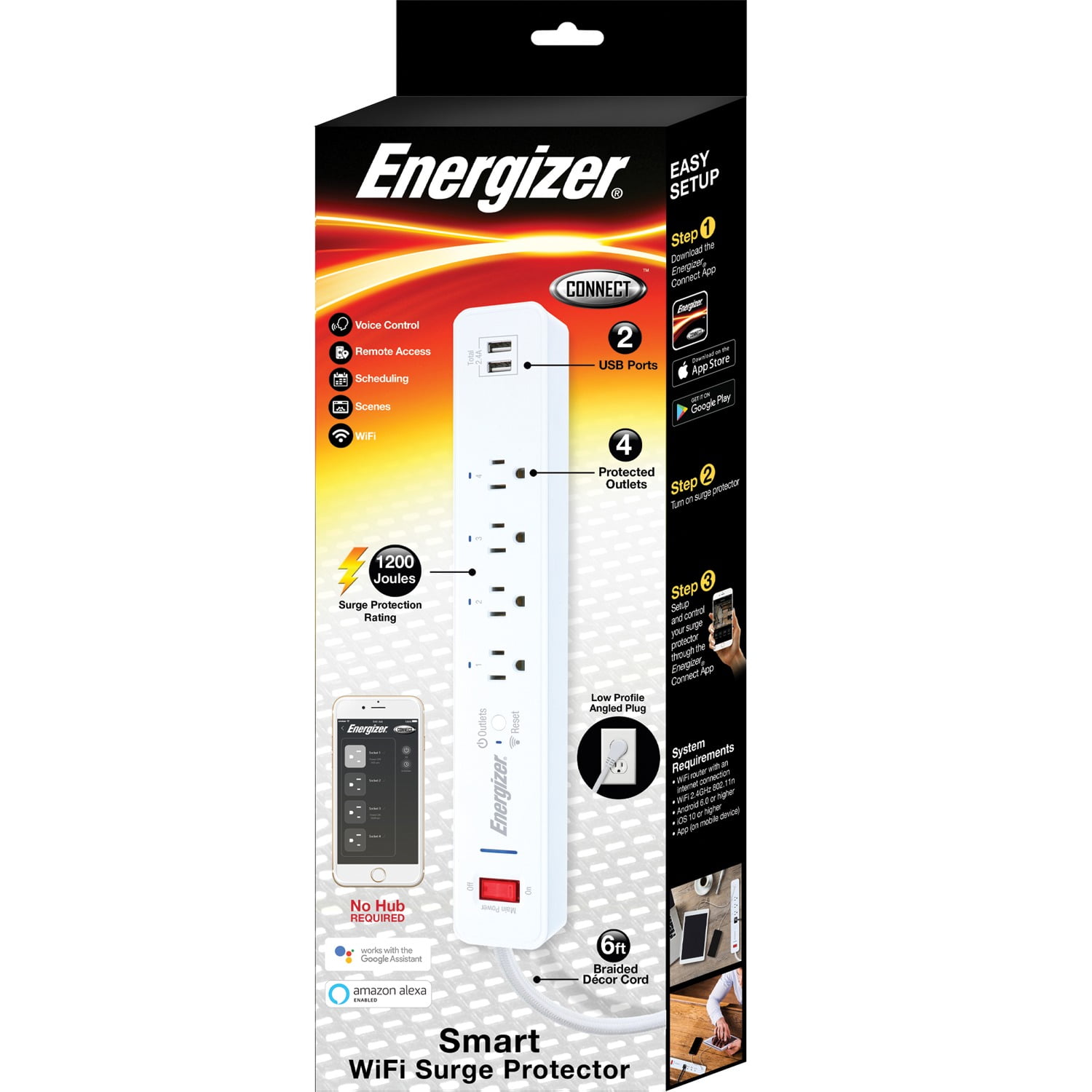 Energizer Connect EIS3-1001-WHT Smart Wi-Fi Surge ...